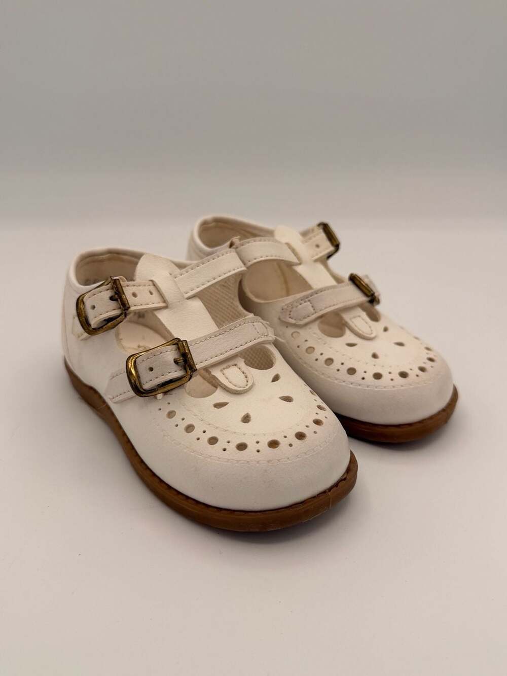 Wee Walker Vintage White Leather T-Strap Baby Shoes Size 3